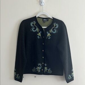 Icelandic Design‎ Wool Sweater Cardigan Embroidered Classic Artsy green S funky